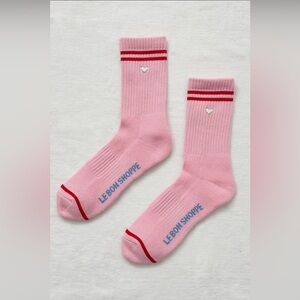Le Bon Shoppe Embroidered Boyfriend Socks - Amour Pink + Heart